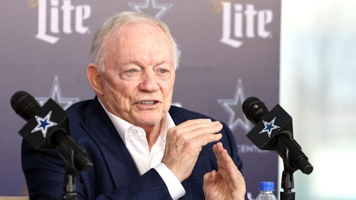 Dallas Cowboys owner Jerry Jones speaks to media.