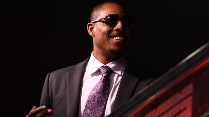 June 4, 2017; Oakland, CA, USA; ESPN broadcaster Paul Pierce before game two of the 2017 NBA Finals between the Golden State Warriors and the Cleveland Cavaliers at Oracle Arena. The Warriors defeated the Cavaliers 132-113. Mandatory Credit: Kyle Terada-Imagn Images
