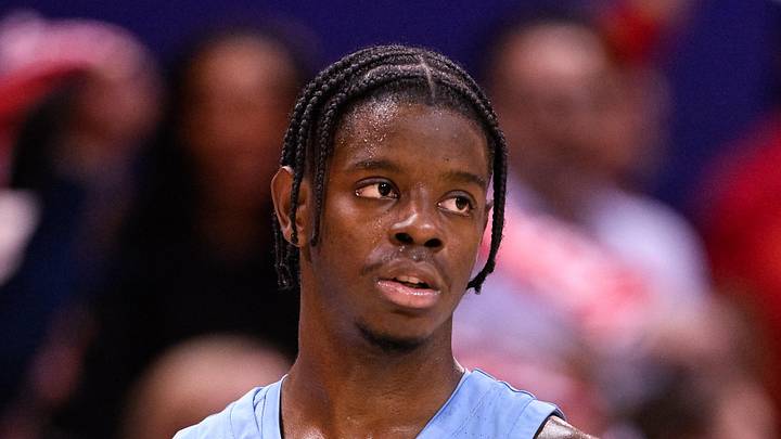 Jan 3, 2026; Dallas, Texas, USA; North Carolina Tar Heels forward Caleb Wilson (8) looks on during the game between the Mustangs and the Tar Heels at Moody Coliseum. Mandatory Credit: Jerome Miron-Imagn Images