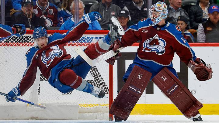 Colorado Avalanche defenseman Josh Manson and goaltender Scott Wedgewood Colorado Avalanche defenseman Josh Manson and goaltender Scott Wedgewood
