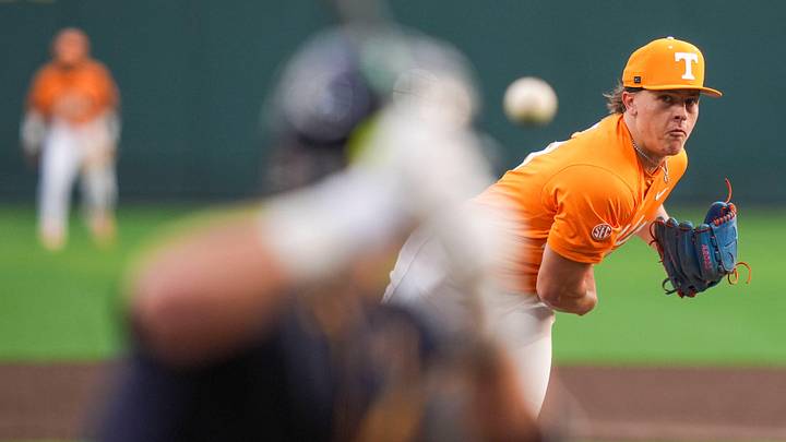 Tennessee pitcher Landon Mack (18) pitches during a NCAA baseball game between Tennessee and Kent State at Lindsey Nelson Stadium in Knoxville, Tenn., on Feb. 21, 2026. Tennessee pitcher Landon Mack (18) pitches during a NCAA baseball game between Tennessee and Kent State at Lindsey Nelson Stadium in Knoxville, Tenn., on Feb. 21, 2026.