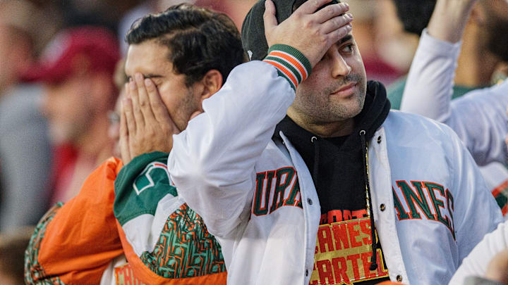 Miami fans watch as the Hurricanes lose to Florida State 31-28 at Doak Campbell Stadium Saturday, Nov. 13, 2021.

Fan Cam Fsu V Miami013