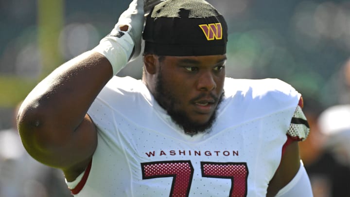 Washington Commanders offensive tackle Saahdiq Charles against the Philadelphia Eagles.