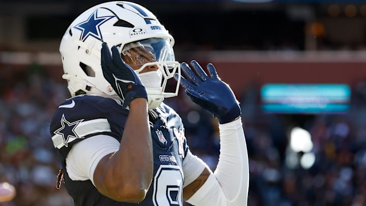 Dallas Cowboys wide receiver Kavontae Turpin celebrates after scoring a touchdown against the Washington Commanders.