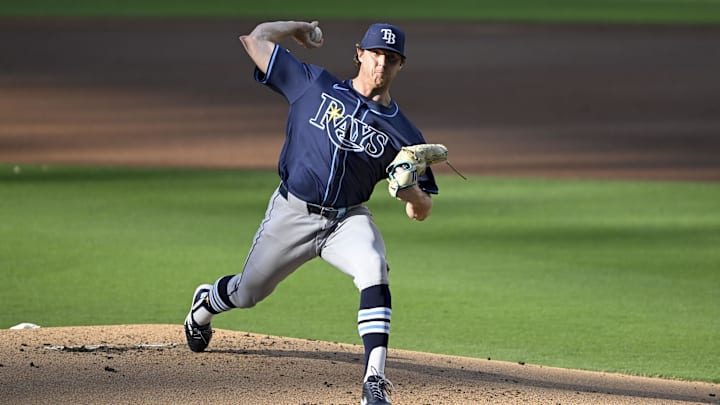 San Diego, California, USA; Tampa Bay Rays starting pitcher Ryan Pepiot (44) delivers during the first inning against the San Diego Padres at Petco Park. San Diego, California, USA; Tampa Bay Rays starting pitcher Ryan Pepiot (44) delivers during the first inning against the San Diego Padres at Petco Park.