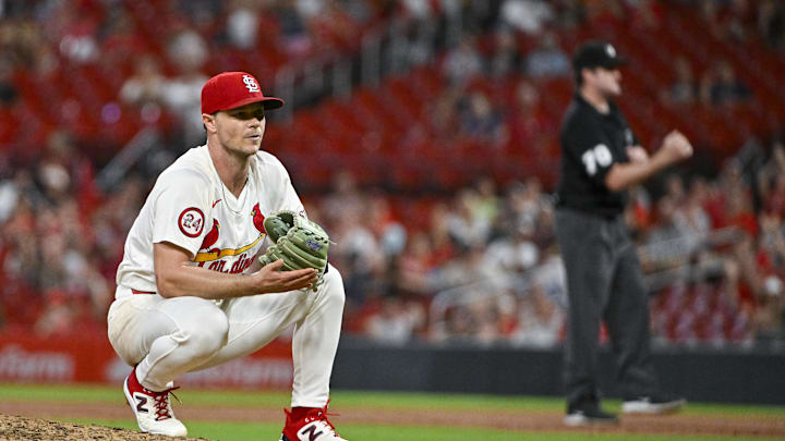 Sep 18, 2024; St. Louis, Missouri, USA; St. Louis Cardinals starting pitcher Sonny Gray (54) reacts after third baseman Nolan Arenado (not pictured) completed an inning ending double play against the Pittsburgh Pirates during the third inning at Busch Stadium. Sep 18, 2024; St. Louis, Missouri, USA; St. Louis Cardinals starting pitcher Sonny Gray (54) reacts after third baseman Nolan Arenado (not pictured) completed an inning ending double play against the Pittsburgh Pirates during the third inning at Busch Stadium.