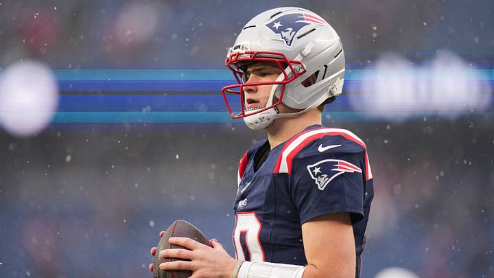 New England Patriots quarterback Drake Maye warms up before an AFC Divisional Round game against the Houston Texans. New England Patriots quarterback Drake Maye warms up before an AFC Divisional Round game against the Houston Texans.