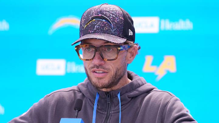 Jul 31, 2026; El Segundo, CA, USA; Los Angeles Chargers offensive coordinator Mike McDaniel during training camp press conference at The Bolt. Mandatory Credit: Kirby Lee-Imagn Images Jul 31, 2026; El Segundo, CA, USA; Los Angeles Chargers offensive coordinator Mike McDaniel during training camp press conference at The Bolt. Mandatory Credit: Kirby Lee-Imagn Images