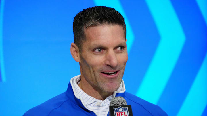 Feb 28, 2024; Indianapolis, IN, USA; Houston Texans general manager Nick Caserio speaks at a press conference at the NFL Scouting Combine at Indiana Convention Center. Mandatory Credit: Kirby Lee-Imagn Images