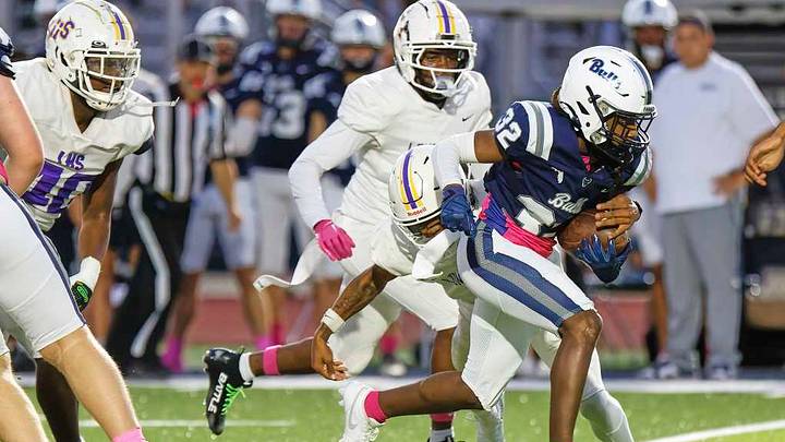 Lennard defenders pursue a Parrish Community ball carrier during their Oct. 17, 2025, game. The Longhorns host unbeaten Tampa Bay Tech on Friday. Lennard defenders pursue a Parrish Community ball carrier during their Oct. 17, 2025, game. The Longhorns host unbeaten Tampa Bay Tech on Friday.