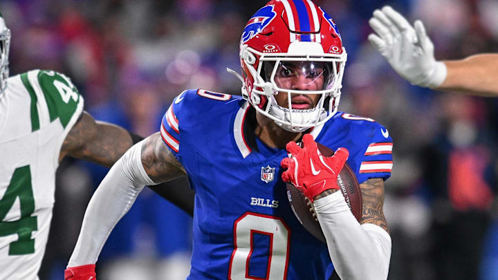 Buffalo Bills wide receiver Keon Coleman runs after making a catch against the New York Jets.