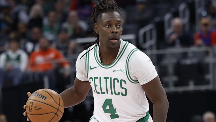 Feb 26, 2025; Detroit, Michigan, USA; Boston Celtics guard Jrue Holiday (4) dribbles in the first half against the Detroit Pistons at Little Caesars Arena. Mandatory Credit: Rick Osentoski-Imagn Images Feb 26, 2025; Detroit, Michigan, USA; Boston Celtics guard Jrue Holiday (4) dribbles in the first half against the Detroit Pistons at Little Caesars Arena. Mandatory Credit: Rick Osentoski-Imagn Images