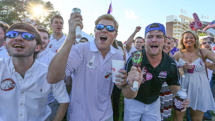 MSU fans ring their cowbells on the Dawg Walk. Mississippi State played LSU in an SEC football game on Saturday, September 12, 2015 at Davis Wade Stadium in Starkville.