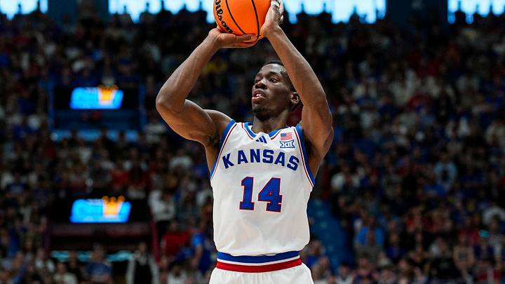 Nov 15, 2025; Lawrence, Kansas, USA; Kansas Jayhawks guard Melvin Council Jr. (14) shoots during the first half against the Princeton Tigers at Allen Fieldhouse. Mandatory Credit: Jay Biggerstaff-Imagn Images Nov 15, 2025; Lawrence, Kansas, USA; Kansas Jayhawks guard Melvin Council Jr. (14) shoots during the first half against the Princeton Tigers at Allen Fieldhouse. Mandatory Credit: Jay Biggerstaff-Imagn Images