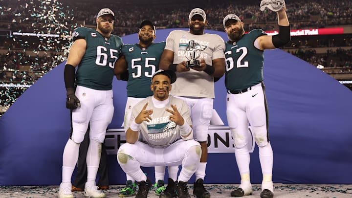 Lane Johnson, Brandon Graham, Fletcher Cox, Jason Kelce, Jalen Hurts, Philadelphia Eagles