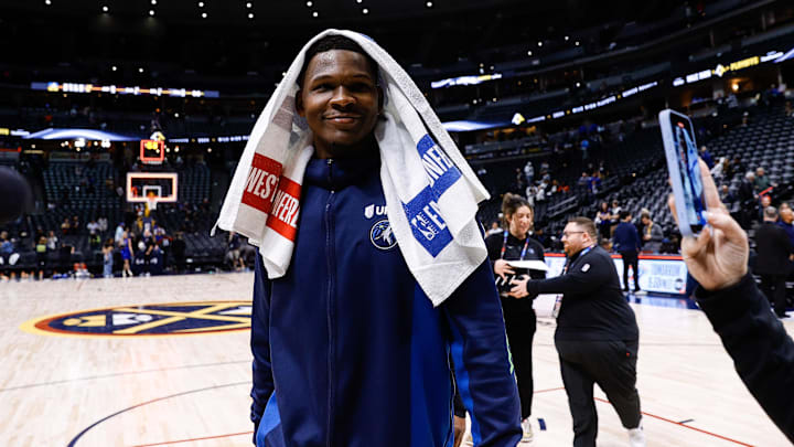 May 6, 2024; Denver, Colorado, USA; Minnesota Timberwolves guard Anthony Edwards (5) after the game