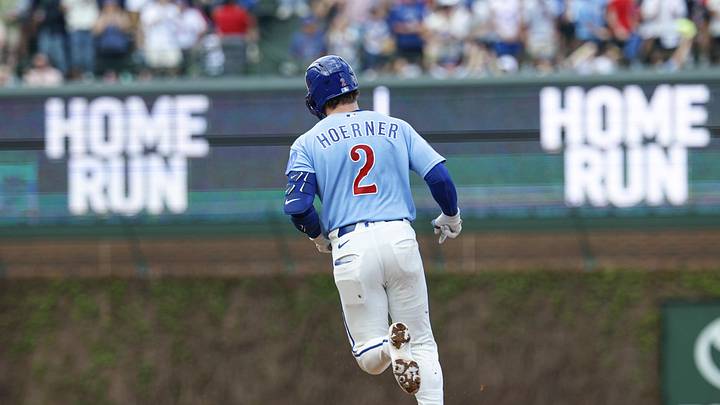 Apr 17, 2026; Chicago, Illinois, USA; Chicago Cubs second baseman Nico Hoerner (2) rounds the bases after hitting a two-run home run against the New York Mets during the second inning at Wrigley Field. Mandatory Credit: Kamil Krzaczynski-Imagn Images