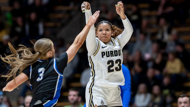 Purdue junior Kiki Smith (23) shoots a 3 during the basketball game against Eastern Illinois 