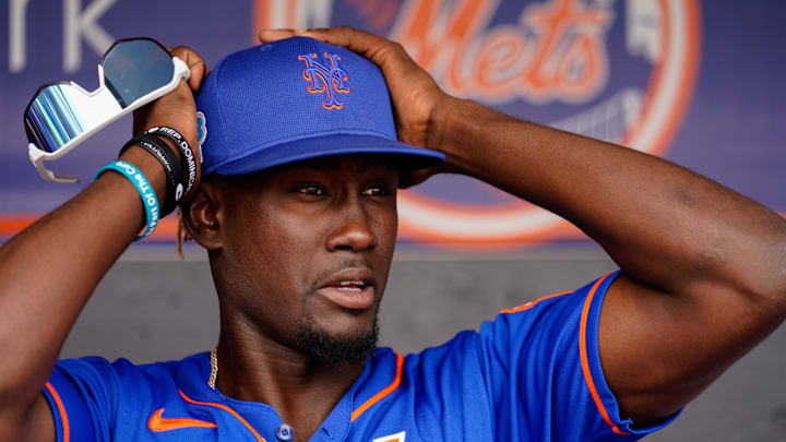Mar 15, 2023; Port St. Lucie, Florida, USA; New York Mets shortstop Ronny Mauricio (60) prior to a