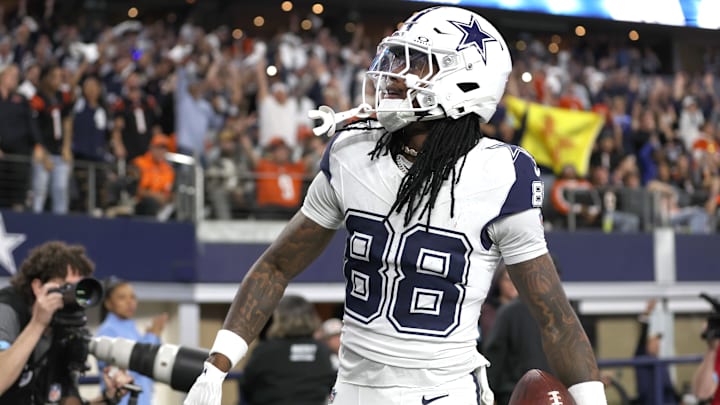 Dallas Cowboys wide receiver CeeDee Lamb reacts after scoring a touchdown against the Cincinnati Bengals.
