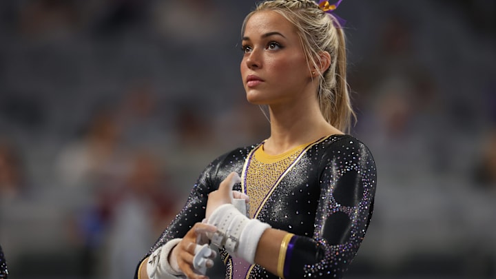 Gymnast Livvy Dunne (LSU) during the 2024 NCAA, Women’s Gymnastics Championships Semifinal.