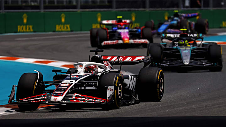 May 4, 2024; Miami Gardens, Florida, USA; Hass drive Kevin Magnussen (20) during the F1 Sprint Race at Miami International Autodrome. Mandatory Credit: Peter Casey-Imagn Images May 4, 2024; Miami Gardens, Florida, USA; Hass drive Kevin Magnussen (20) during the F1 Sprint Race at Miami International Autodrome. Mandatory Credit: Peter Casey-Imagn Images