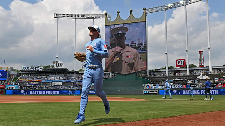 Jul 12, 2025; Kansas City, Missouri, USA;  Kansas City Royals shortstop Bobby Witt Jr. Mandatory Credit: Peter Aiken-Imagn Images
