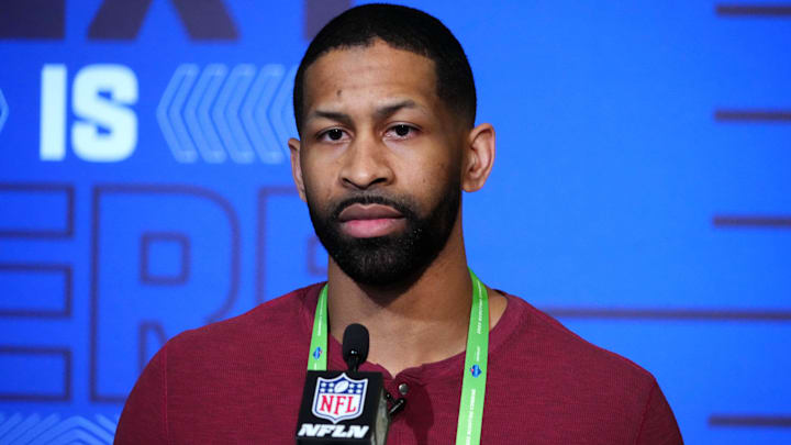 Mar 1, 2022; Indianapolis, IN, USA; Cleveland Browns general manager Andrew Berry during the NFL Combine at the Indiana Convention Center. Mandatory Credit: Kirby Lee-Imagn Images