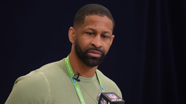 Feb 25, 2025; Indianapolis, IN, USA; Cleveland Browns general manager Andrew Berry speaks during the NFL Scouting Combine at the Indiana Convention Center. Mandatory Credit: Kirby Lee-Imagn Images Feb 25, 2025; Indianapolis, IN, USA; Cleveland Browns general manager Andrew Berry speaks during the NFL Scouting Combine at the Indiana Convention Center. Mandatory Credit: Kirby Lee-Imagn Images