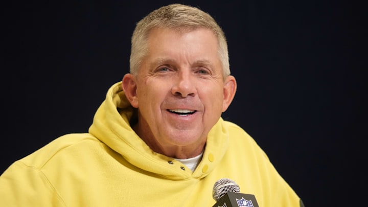 Feb 25, 2025; Indianapolis, IN, USA; Denver Broncos coach Sean Payton speaks during the NFL Scouting Combine at the Indiana Convention Center. Mandatory Credit: Kirby Lee-Imagn Images Feb 25, 2025; Indianapolis, IN, USA; Denver Broncos coach Sean Payton speaks during the NFL Scouting Combine at the Indiana Convention Center. Mandatory Credit: Kirby Lee-Imagn Images