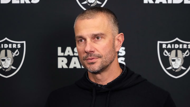 Feb 25, 2025; Indianapolis, IN, USA; Las Vegas Raiders general manager John Spytek on radio row during the NFL Scouting Combine at the Indiana Convention Center. Mandatory Credit: Kirby Lee-Imagn Images