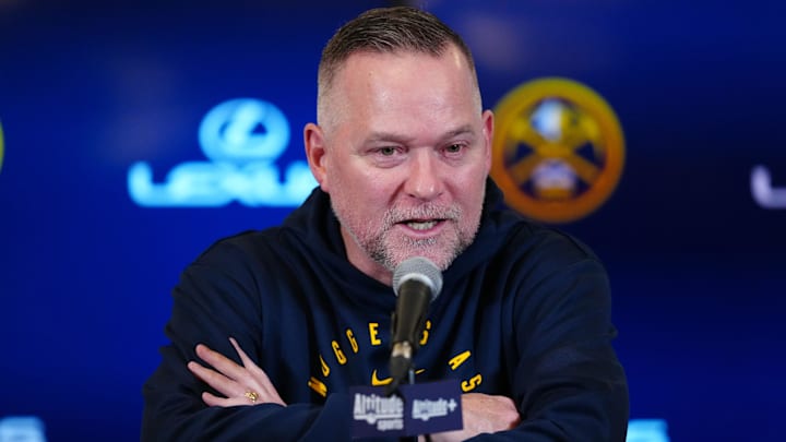 Mar 7, 2025; Denver, Colorado, USA; Denver Nuggets head coach Michael Malone before the game against the Phoenix Suns at Ball Arena. Mandatory Credit: Ron Chenoy-Imagn Images