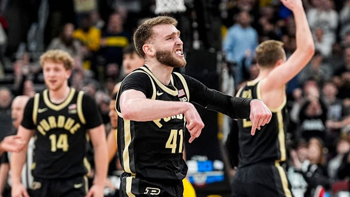 Purdue guard Braden Smith celebrates a play against Michigan during the second half of Big Ten tournament final.