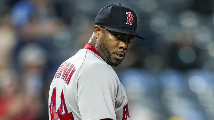 May 20, 2026; Kansas City, Missouri, USA; Boston Red Sox relief pitcher Aroldis Chapman (44) reacts after the final out of the ninth inning against the Kansas City Royals at Kauffman Stadium. Mandatory Credit: Jay Biggerstaff-Imagn Images May 20, 2026; Kansas City, Missouri, USA; Boston Red Sox relief pitcher Aroldis Chapman (44) reacts after the final out of the ninth inning against the Kansas City Royals at Kauffman Stadium. Mandatory Credit: Jay Biggerstaff-Imagn Images
