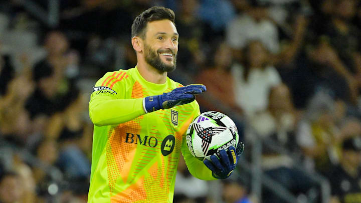 Aug 21, 2024; Los Angeles, California, USA; LAFC goalkeeper Hugo Lloris (1) reacts after a play against the Colorado Rapids during the second half in a Leagues Cup semifinal match at BMO Stadium. Mandatory Credit: Jayne Kamin-Oncea-USA TODAY Sports