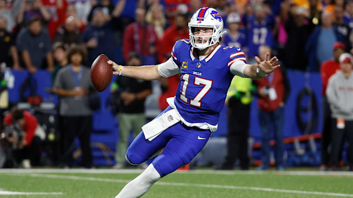 Buffalo Bills quarterback Josh Allen (17) finds running room against Tampa Bay. Allen rushed for
