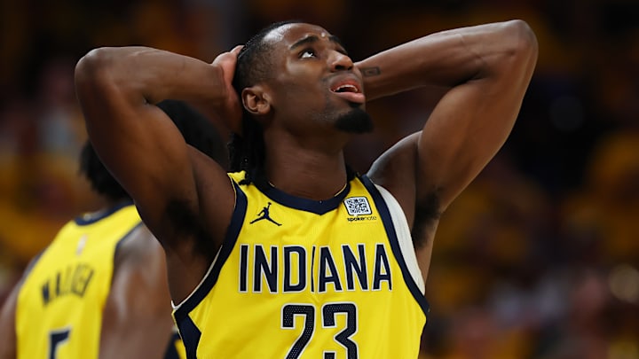 Indiana Pacers wing Aaron Nesmith (23) during a playoff game against the New York Knicks.