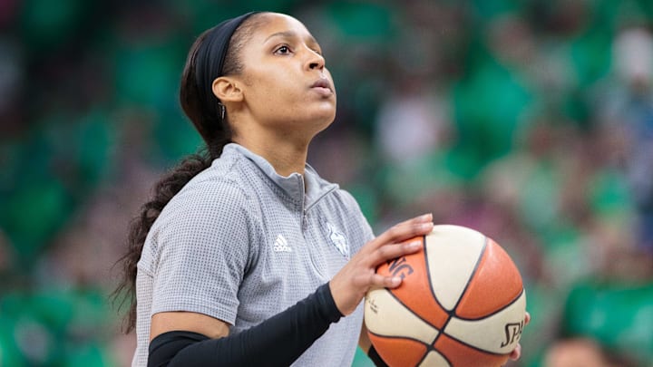 Oct 20, 2016; Minneapolis, MN, USA; Minnesota Lynx forward Maya Moore (23) warms up before the game against the Los Angeles Sparks in game five of the WNBA Finals. at Target Center. Mandatory Credit: Brad Rempel-Imagn Images