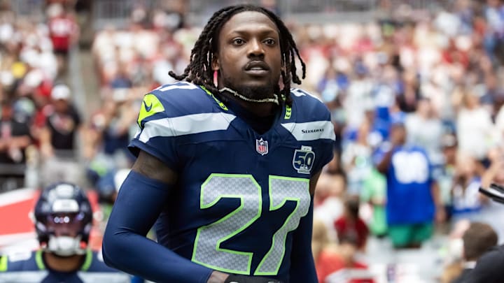 Seattle Seahawks cornerback Riq Woolen against the Arizona Cardinals at State Farm Stadium. Seattle Seahawks cornerback Riq Woolen against the Arizona Cardinals at State Farm Stadium.