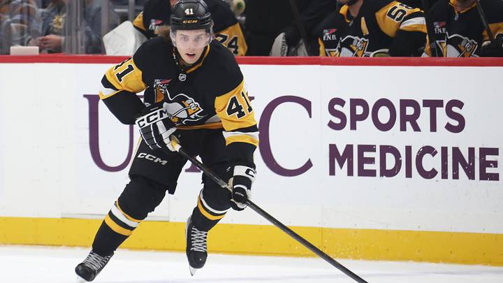 Mar 24, 2026; Pittsburgh, Pennsylvania, USA; Pittsburgh Penguins right wing Ville Koivunen (41) skates with the puck against the Colorado Avalanche during the first period at PPG Paints Arena. Mandatory Credit: Charles LeClaire-Imagn Images Mar 24, 2026; Pittsburgh, Pennsylvania, USA; Pittsburgh Penguins right wing Ville Koivunen (41) skates with the puck against the Colorado Avalanche during the first period at PPG Paints Arena. Mandatory Credit: Charles LeClaire-Imagn Images