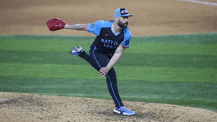 Jul 16, 2024; Arlington, Texas, USA; National League pitcher Tanner Scott of the Miami Marlins (66) pitches in the eight inning during the 2024 MLB All-Star game at Globe Life Field. Mandatory Credit: Tim Heitman-Imagn Images Jul 16, 2024; Arlington, Texas, USA; National League pitcher Tanner Scott of the Miami Marlins (66) pitches in the eight inning during the 2024 MLB All-Star game at Globe Life Field. Mandatory Credit: Tim Heitman-Imagn Images