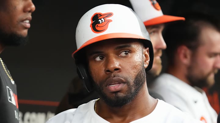 Jul 8, 2025; Baltimore, Maryland, USA; Baltimore Orioles outfielder Cedric Mullins (31) after scoring during the third inning on a hit by second baseman Jackson Holliday (not shown) against the New York Mets at Oriole Park at Camden Yards. Mandatory Credit: Mitch Stringer-Imagn Images