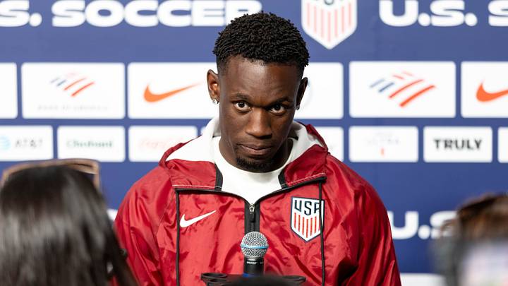 Jun 28, 2026; Irvine, California, USA; USA forward Folarin Balogun (20) interviews before a training session in preparation for their upcoming 2026 FIFA World Cup match at Great Park Sports Complex. Jun 28, 2026; Irvine, California, USA; USA forward Folarin Balogun (20) interviews before a training session in preparation for their upcoming 2026 FIFA World Cup match at Great Park Sports Complex.