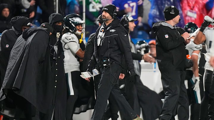 Dec 28, 2025; Orchard Park, New York, USA; Philadelphia Eagles head coach Nick Sirianni walks on the sideline during the second quarter against the Buffalo Bills at Highmark Stadium. Mandatory Credit: Gregory Fisher-Imagn Images Dec 28, 2025; Orchard Park, New York, USA; Philadelphia Eagles head coach Nick Sirianni walks on the sideline during the second quarter against the Buffalo Bills at Highmark Stadium. Mandatory Credit: Gregory Fisher-Imagn Images