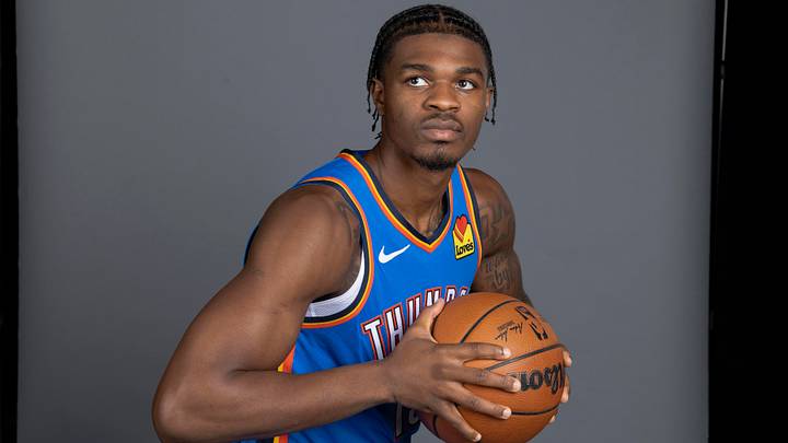 Sep 28, 2026; Oklahoma City, OK, USA; Oklahoma City Thunder guard Otega Oweh (13) poses for a photo during Oklahoma City Thunder Media Day at Paycom Center. Mandatory Credit: Alonzo Adams-Imagn Images Sep 28, 2026; Oklahoma City, OK, USA; Oklahoma City Thunder guard Otega Oweh (13) poses for a photo during Oklahoma City Thunder Media Day at Paycom Center. Mandatory Credit: Alonzo Adams-Imagn Images