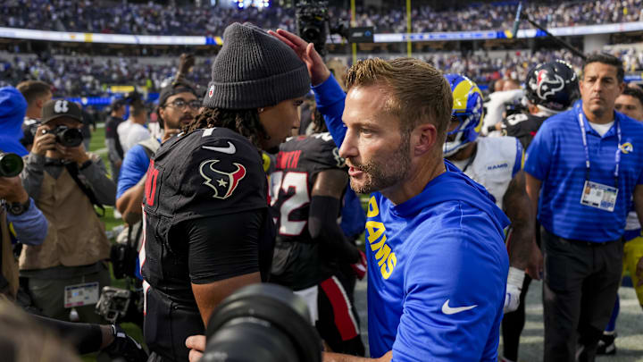 Sep 7, 2025; Inglewood, California, USA; Los Angeles Rams coach Sean McVay after winning the game against Houston Texans at SoFi Stadium. Mandatory Credit: Kirby Lee-Imagn Images Sep 7, 2025; Inglewood, California, USA; Los Angeles Rams coach Sean McVay after winning the game against Houston Texans at SoFi Stadium. Mandatory Credit: Kirby Lee-Imagn Images