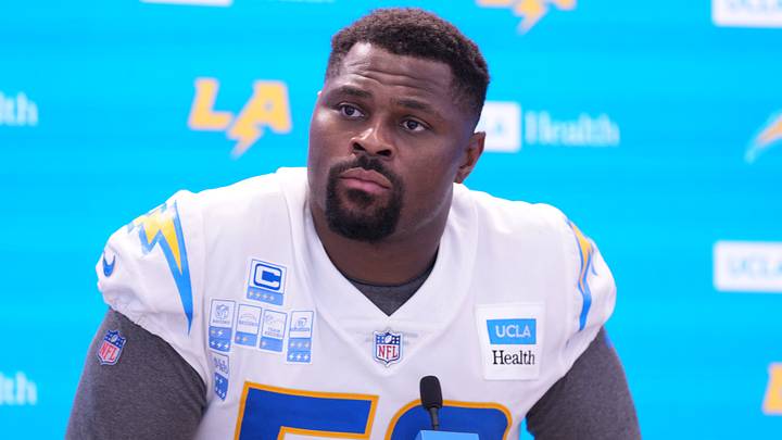Jul 30, 2026; El Segundo, CA, USA; Los Angeles Chargers linebacker Khalil Mack at training camp press conference at The Bolt. Mandatory Credit: Kirby Lee-Imagn Images