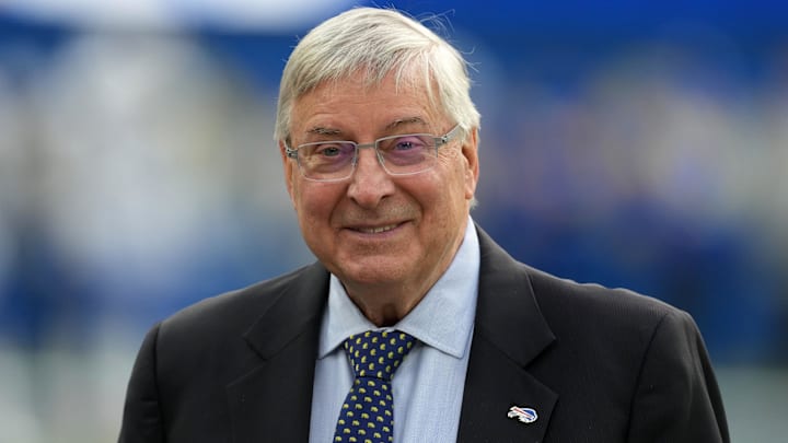 Dec 8, 2024; Inglewood, California, USA; Buffalo Bills owner Terry Pegula attends the game against the Los Angeles Rams at SoFi Stadium. Mandatory Credit: Kirby Lee-Imagn Images
