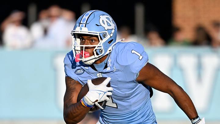 Sep 7, 2024; Chapel Hill, North Carolina, USA; North Carolina Tar Heels wide receiver Jordan Shipp (1) with the ball in the fourth quarter at Kenan Memorial Stadium. Mandatory Credit: Bob Donnan-Imagn Images Sep 7, 2024; Chapel Hill, North Carolina, USA; North Carolina Tar Heels wide receiver Jordan Shipp (1) with the ball in the fourth quarter at Kenan Memorial Stadium. Mandatory Credit: Bob Donnan-Imagn Images