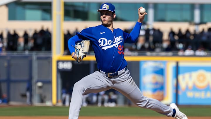 Jackson Ferris against the San Diego Padres during a spring training game at Peoria Sports Complex. 